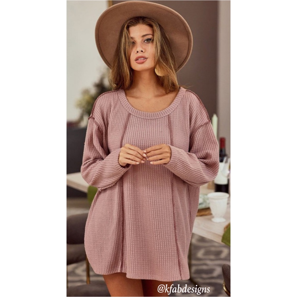 RESTOCK Mauve Casual Chic Oversized Soft Brushed Waffle knit Top! - Picture 5 of 8